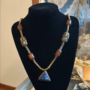 Vintage Afghani lapis lapis lazuli??? And amber??? Necklace.approx 22”